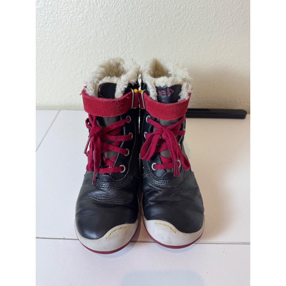 Plae Noel Waterproof Winter Boots Kids 11.5‎ Black Red Faux Fur Insulated